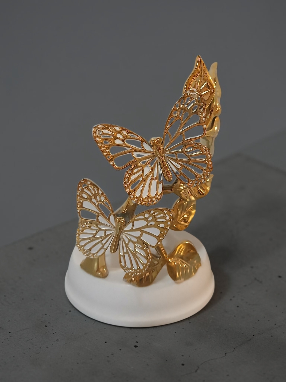 Gold Butterfly Figurine on White Base  Soap Holder
